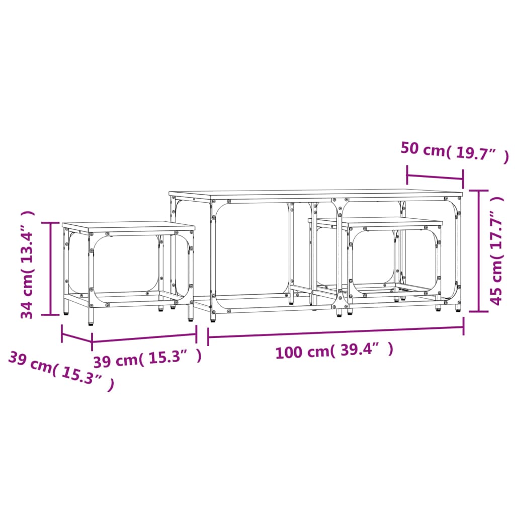 Tavolini Impilabili 3 pz Rovere Fumo in Legno Multistrato | homemem39