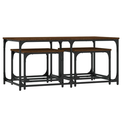 Tavolini Impilabili 3 pz Rovere Marrone in Legno Multistrato | homemem39
