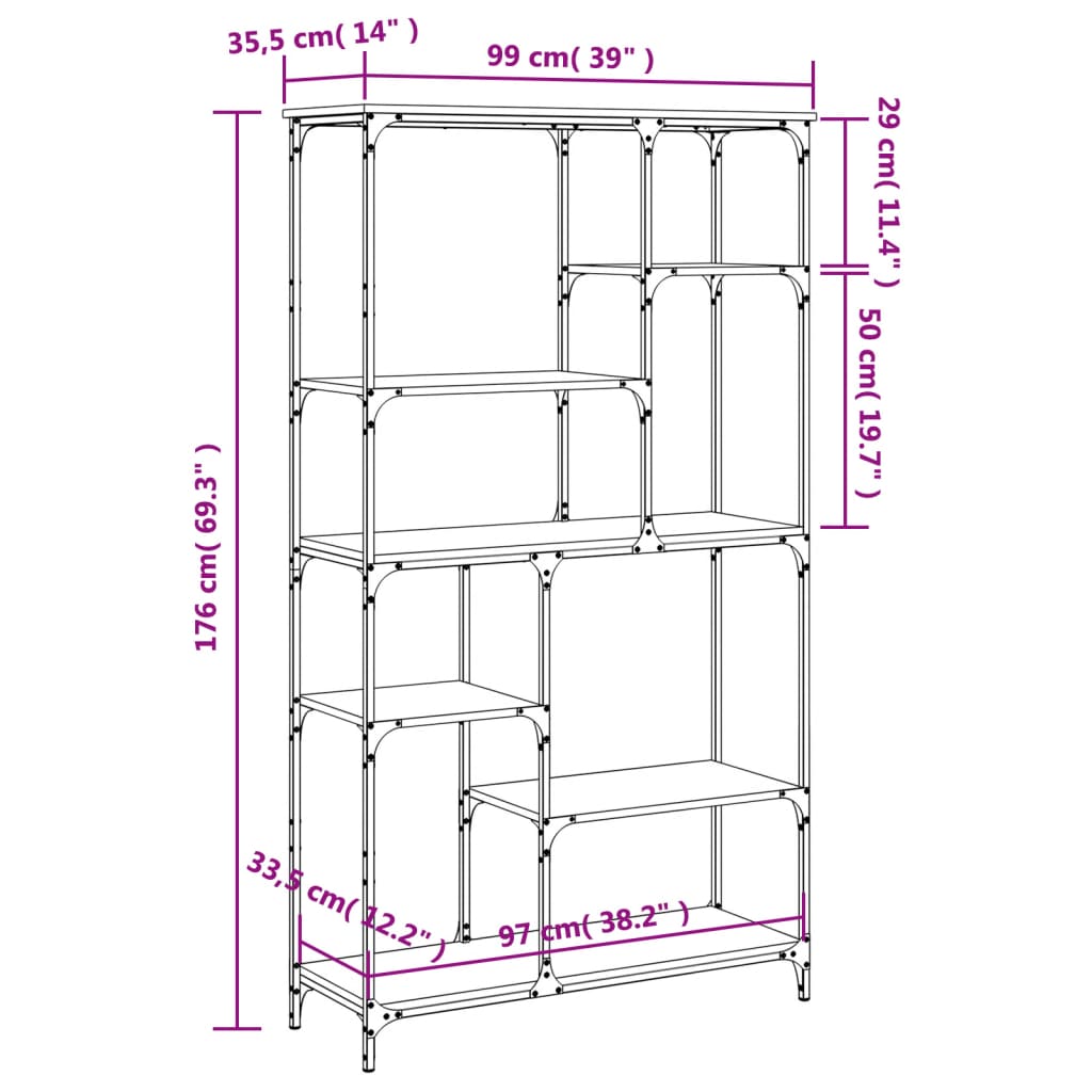 Libreria Grigio Sonoma 99x35,5x176 cm Legno Multistrato Acciaio