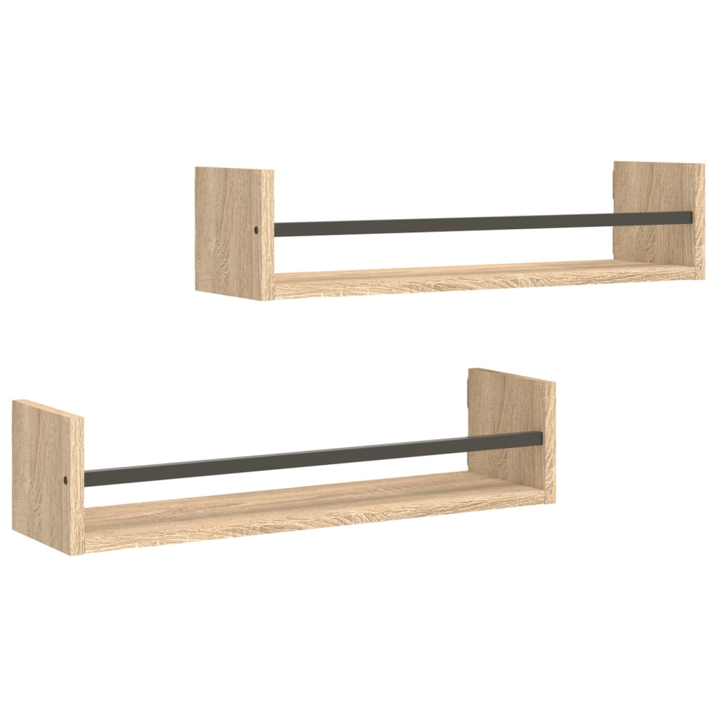 Mensole a Parete con Aste 2pz Rovere Sonoma 60x16x14 cm | homemem39