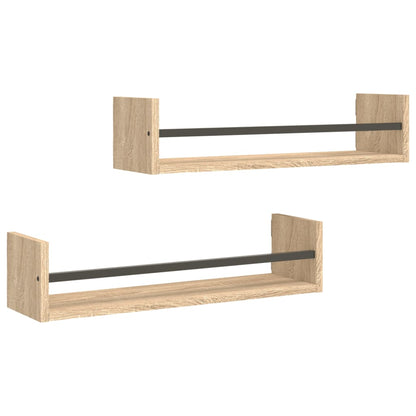 Mensole a Parete con Aste 2pz Rovere Sonoma 60x16x14 cm | homemem39