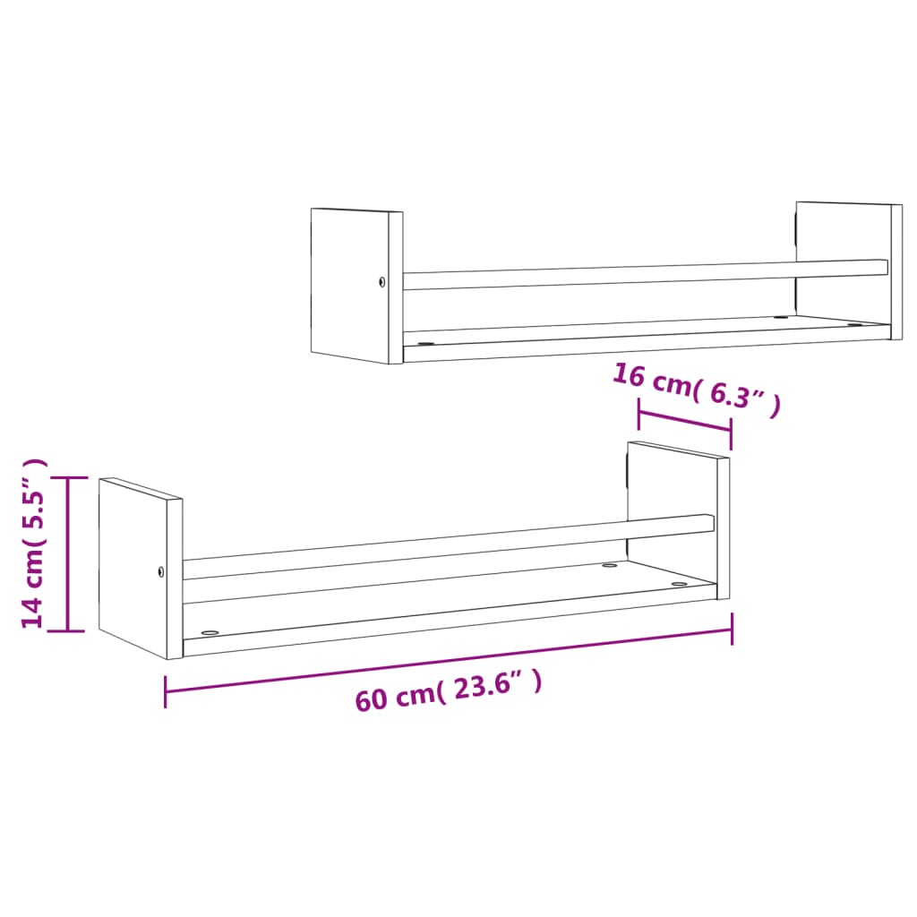 Mensole a Parete con Aste 2pz Rovere Sonoma 60x16x14 cm | homemem39