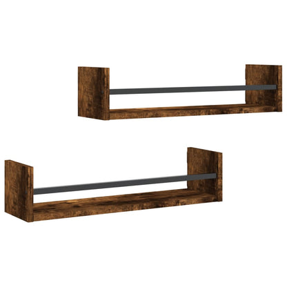 Mensole a Parete con Aste 2pz Rovere Fumo 60x16x14 cm | homemem39