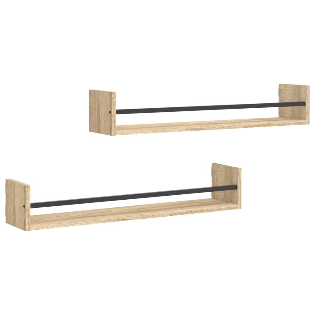 Mensole a Parete con Aste 2pz Rovere Sonoma 80x16x14 cm | homemem39