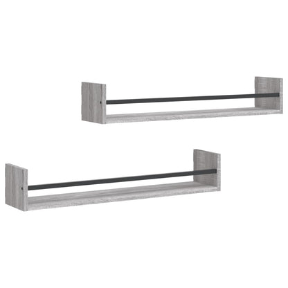 Mensole a Parete con Aste 2pz Grigio Sonoma 80x16x14 cm | homemem39