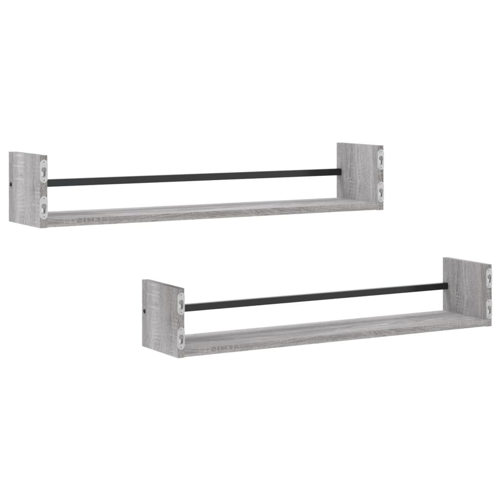 Mensole a Parete con Aste 2pz Grigio Sonoma 80x16x14 cm | homemem39