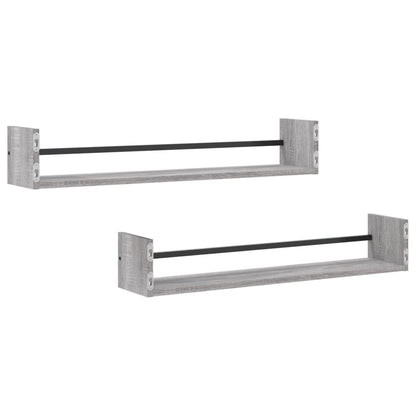 Mensole a Parete con Aste 2pz Grigio Sonoma 80x16x14 cm | homemem39