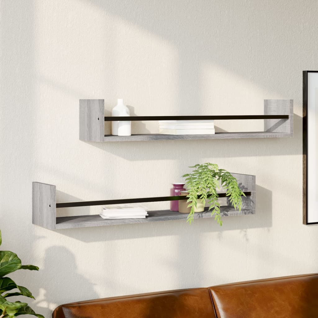 Mensole a Parete con Aste 2pz Grigio Sonoma 80x16x14 cm | homemem39