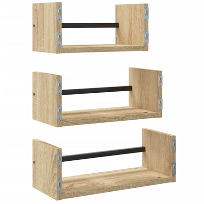 Set di 3 mensole da parete con barre in rovere Sonoma, legno ingegnerizzato | homemem39