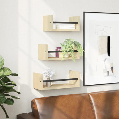 Set di 3 mensole da parete con barre in rovere Sonoma, legno ingegnerizzato | homemem39