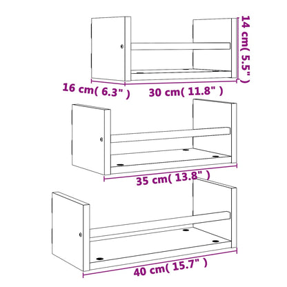 Set Mensole Parete con Aste 3pz Grigio Sonoma Legno Multistrato | homemem39
