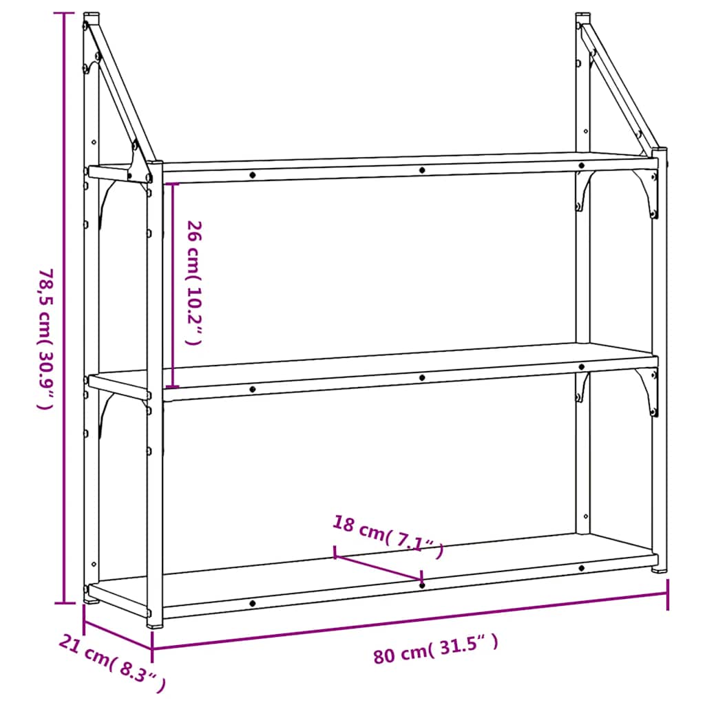 Scaffale Parete 3 Ripiani Rovere Fumo 80x21x78,5 cm Multistrato | homemem39
