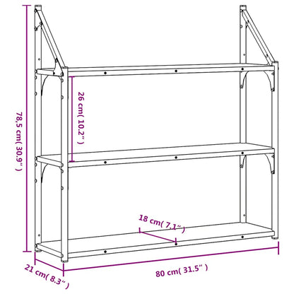 Scaffale Parete 3 Ripiani Rovere Fumo 80x21x78,5 cm Multistrato | homemem39