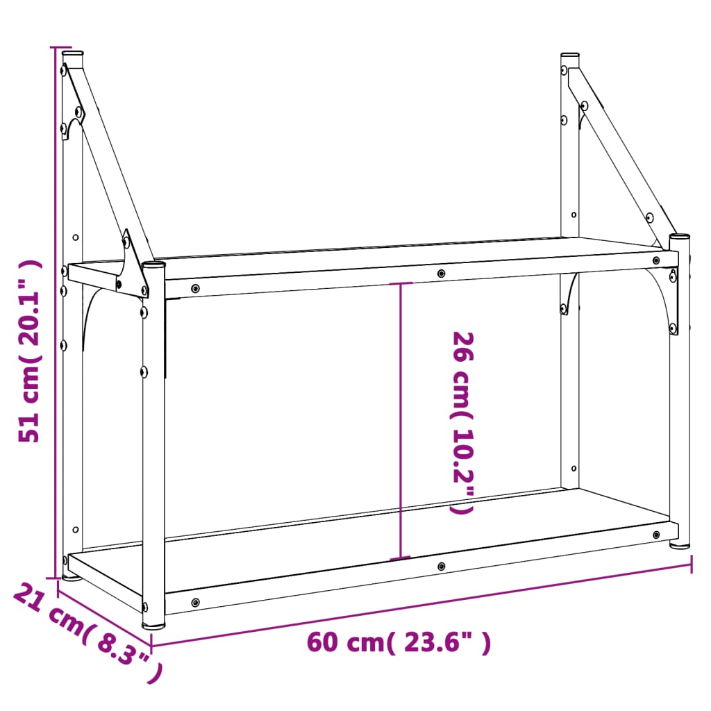 Scaffale Parete 2 Ripiani Grigio Sonoma 60x21x51 cm Multistrato | homemem39