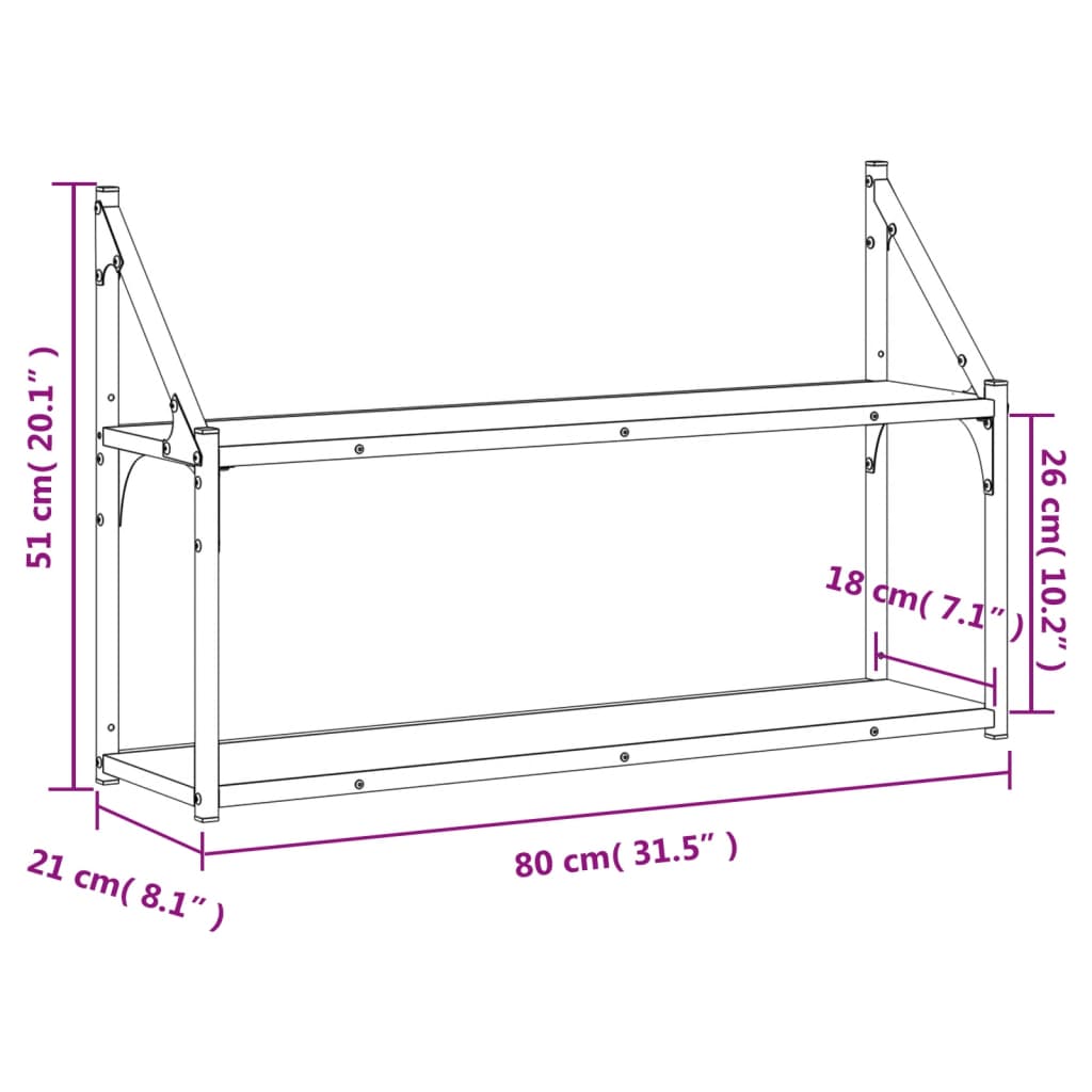 Scaffale Parete 2 Ripiani Rovere Sonoma 80x21x51 cm Multistrato | homemem39