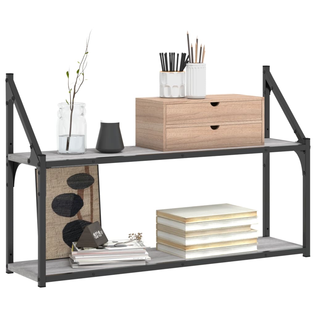 Scaffale Parete 2 Ripiani Grigio Sonoma 80x21x51 cm Multistrato | homemem39