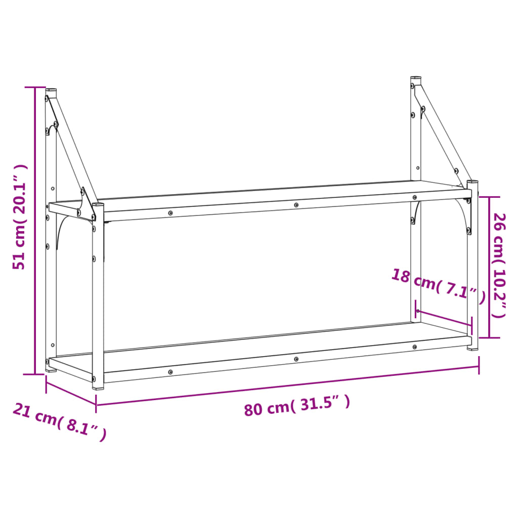 Scaffale Parete 2 Ripiani Grigio Sonoma 80x21x51 cm Multistrato | homemem39