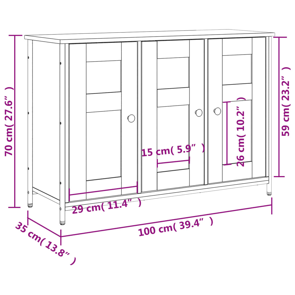 Credenza Rovere Sonoma 100x35x70 cm in Legno Multistrato