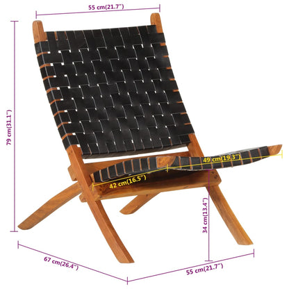 Poltrona Rilassante Pieghevole Nera in Vera Pelle