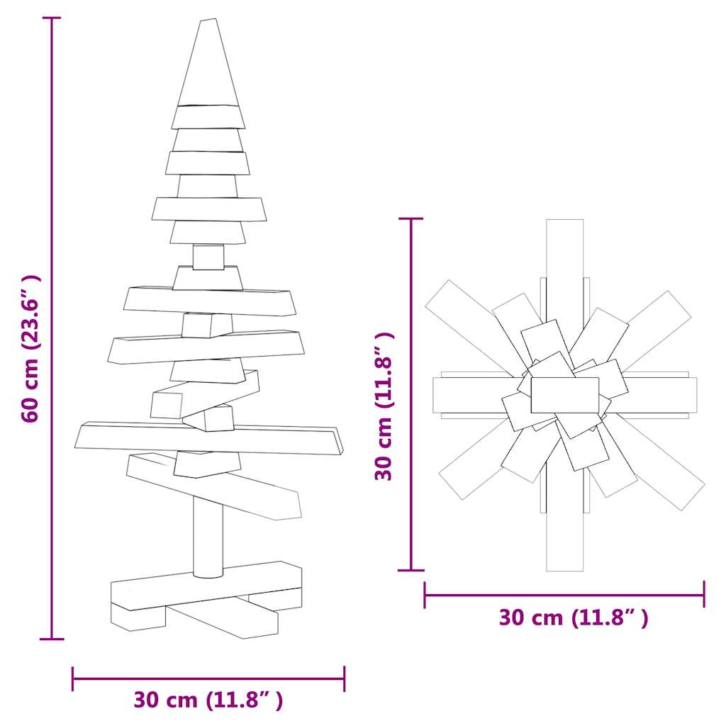Albero di Natale Decorativo in Legno 60 cm Legno Massello Pino - homemem39