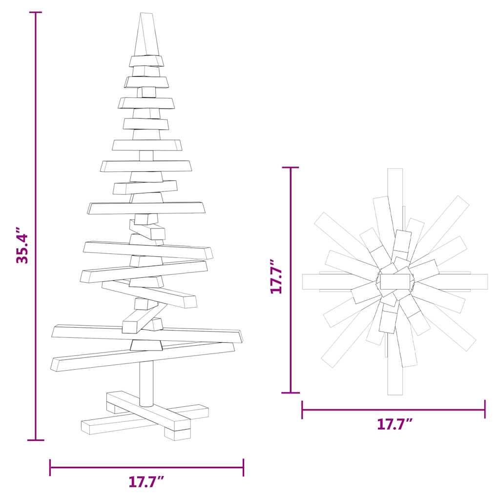 Albero di Natale Decorativo in Legno 90 cm Legno Massello Pino