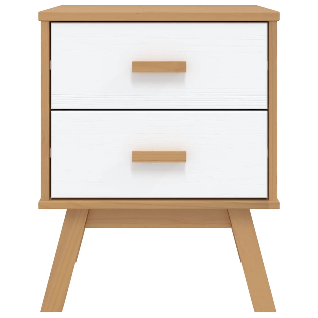 Comodino OLDEN Bianco e Marrone in Legno Massello di Pino - homemem39