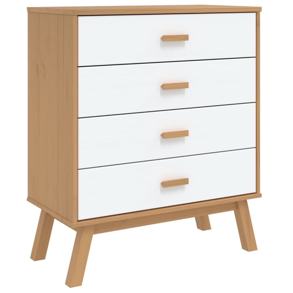 OLDEN White and Brown Chest of Drawers in Solid Pine Wood