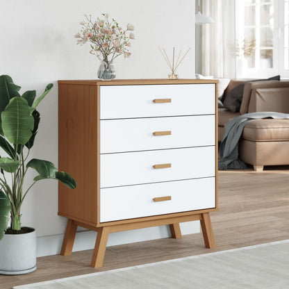 OLDEN White and Brown Chest of Drawers in Solid Pine Wood