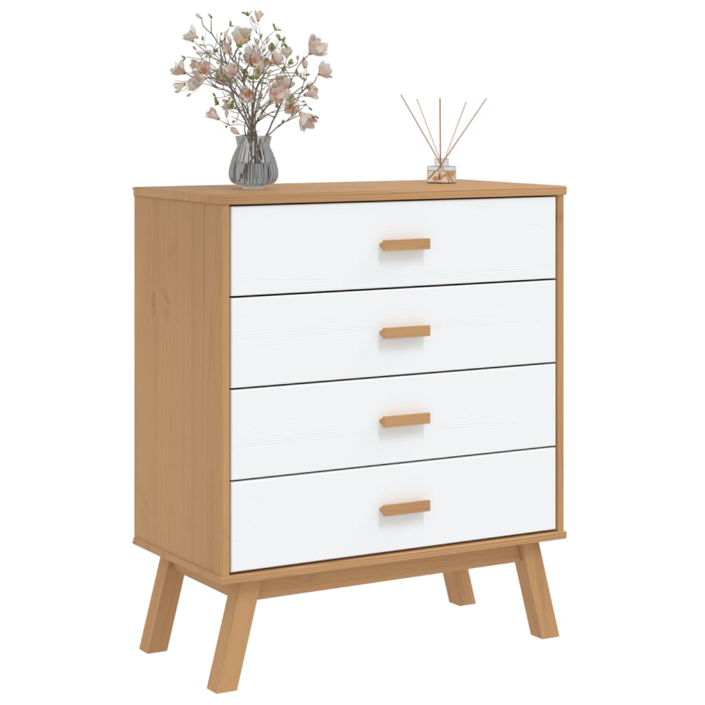 OLDEN White and Brown Chest of Drawers in Solid Pine Wood