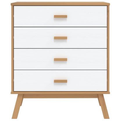 OLDEN White and Brown Chest of Drawers in Solid Pine Wood