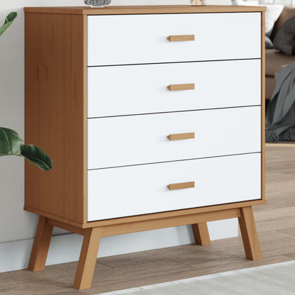 OLDEN White and Brown Chest of Drawers in Solid Pine Wood