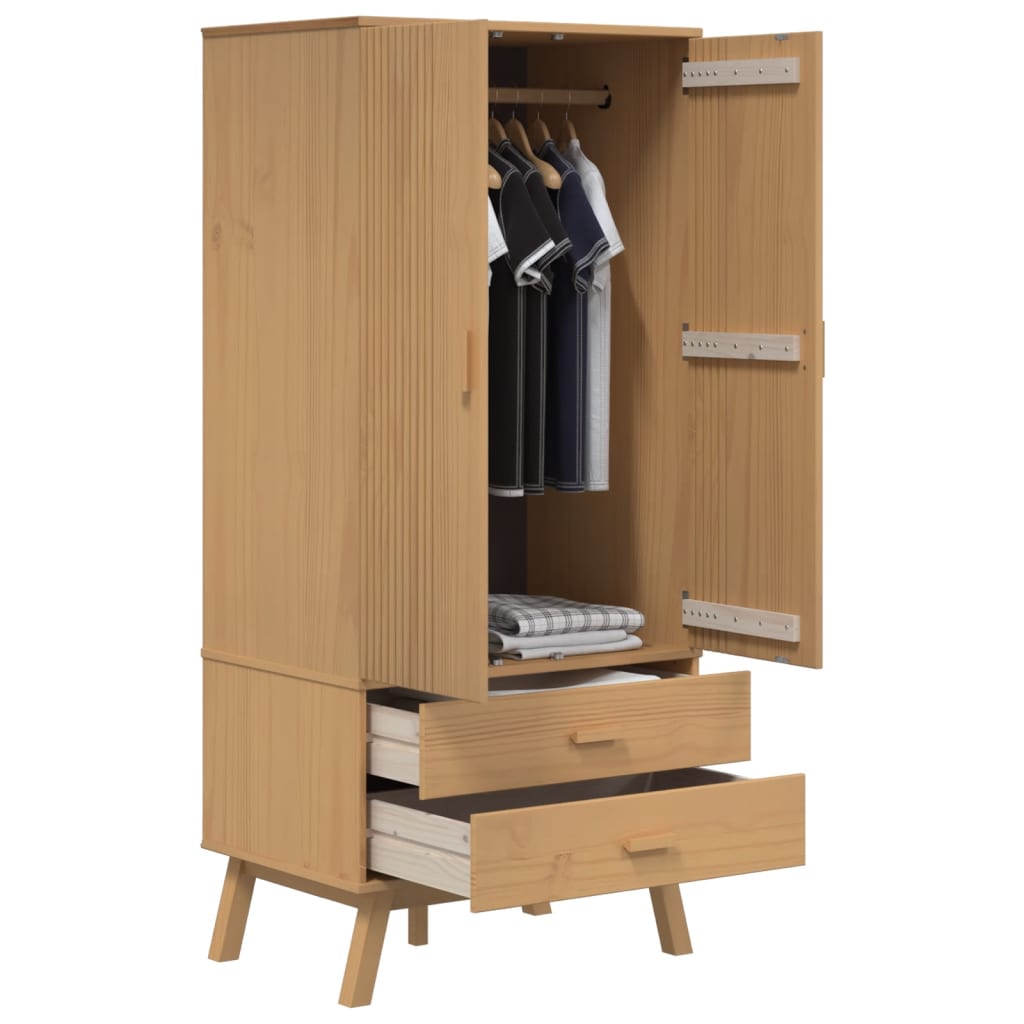 Armadio OLDEN Marrone 76,5x53x172 cm in Legno Massello di Pino