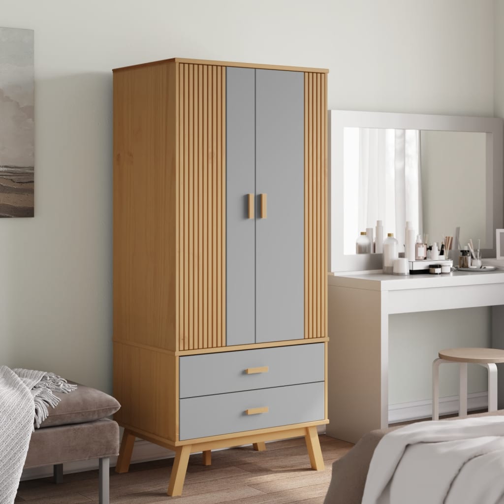 Armadio OLDEN Grigio e Marrone 76,5x53x172 cm Massello di Pino - homemem39