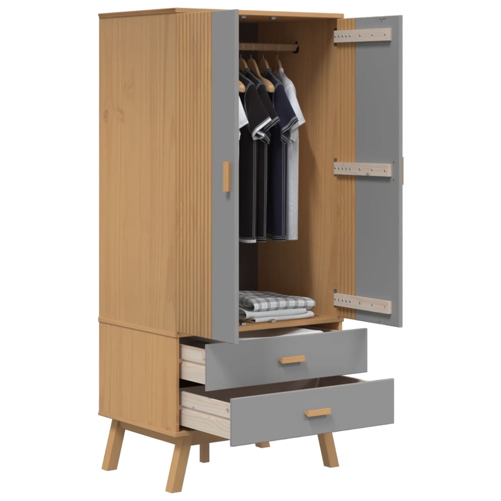 Armadio OLDEN Grigio e Marrone 76,5x53x172 cm Massello di Pino | homemem39
