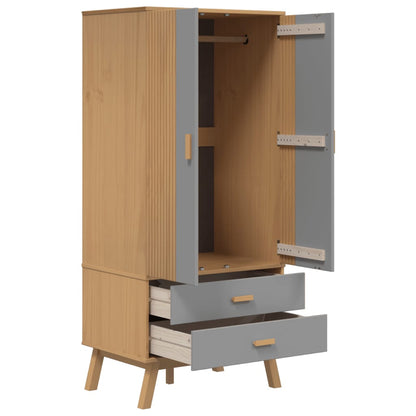 Armadio OLDEN Grigio e Marrone 76,5x53x172 cm Massello di Pino | homemem39