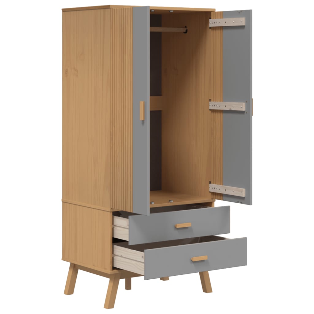 Armadio OLDEN Grigio e Marrone 76,5x53x172 cm Massello di Pino - homemem39