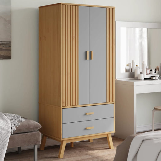 Armadio OLDEN Grigio e Marrone 76,5x53x172 cm Massello di Pino - homemem39