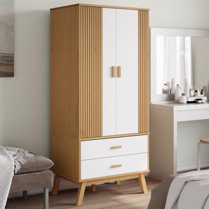 Armadio OLDEN Bianco e Marrone 76,5x53x172 cm Massello di Pino - homemem39