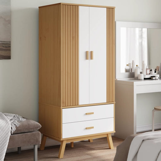 Armadio OLDEN Bianco e Marrone 76,5x53x172 cm Massello di Pino - homemem39