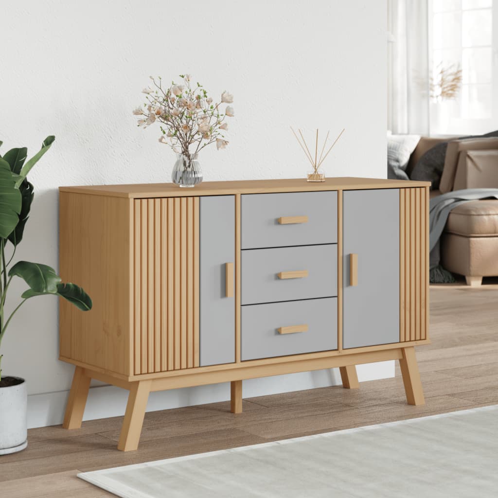 Credenza OLDEN Grigia e Marrone 114x43x73,5 cm Massello di Pino - homemem39