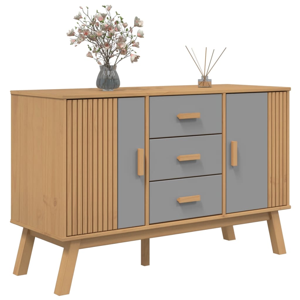 Credenza OLDEN Grigia e Marrone 114x43x73,5 cm Massello di Pino - homemem39