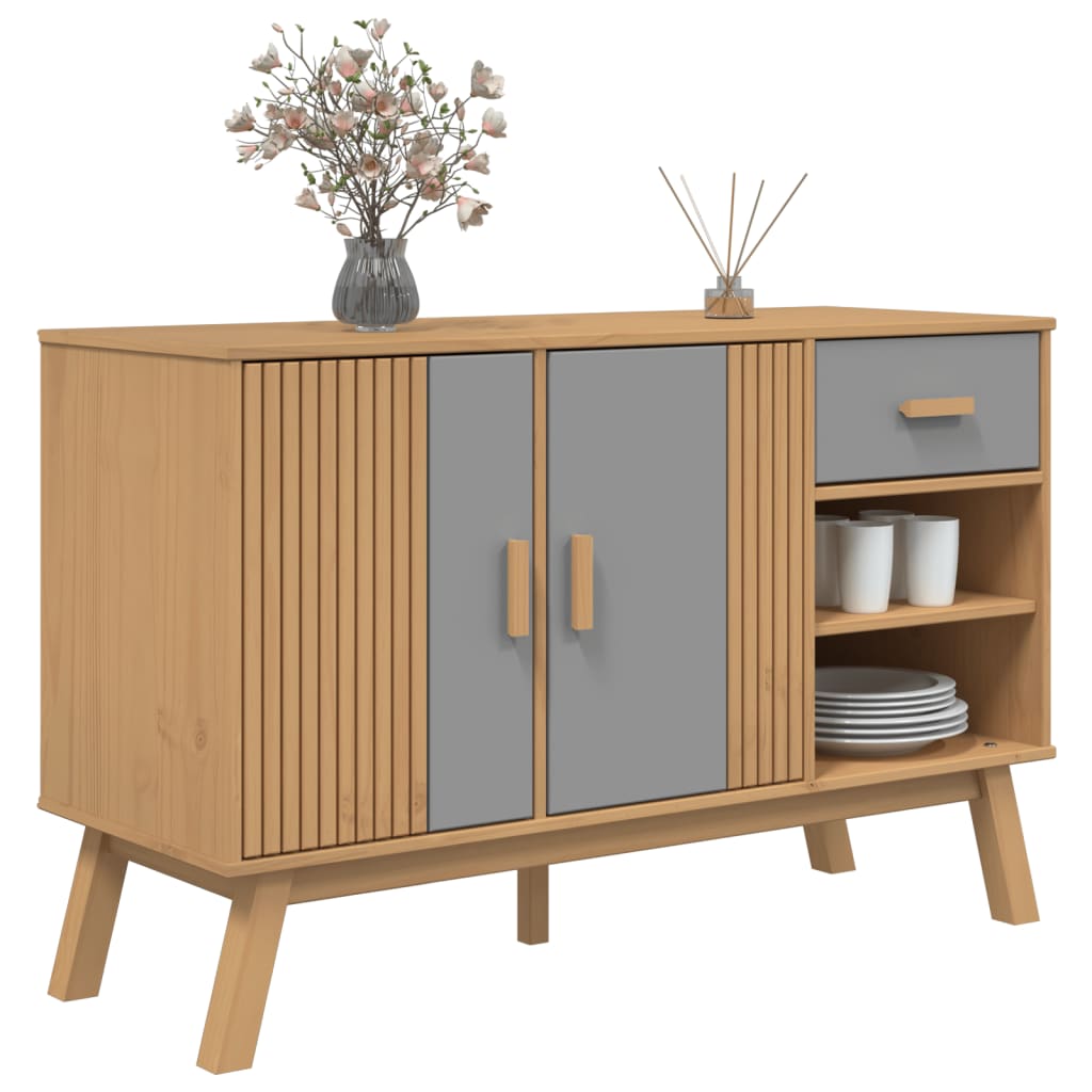 Credenza OLDEN Grigia e Marrone 114x43x73,5 cm Massello di Pino - homemem39