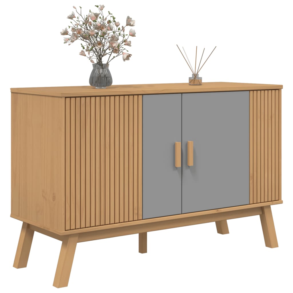Credenza OLDEN Grigia e Marrone 114x43x73,5 cm Massello di Pino - homemem39