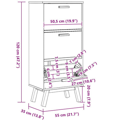 Scarpiera OLDEN Grigia Marrone 55x35x120 cm Legno Massello Pino