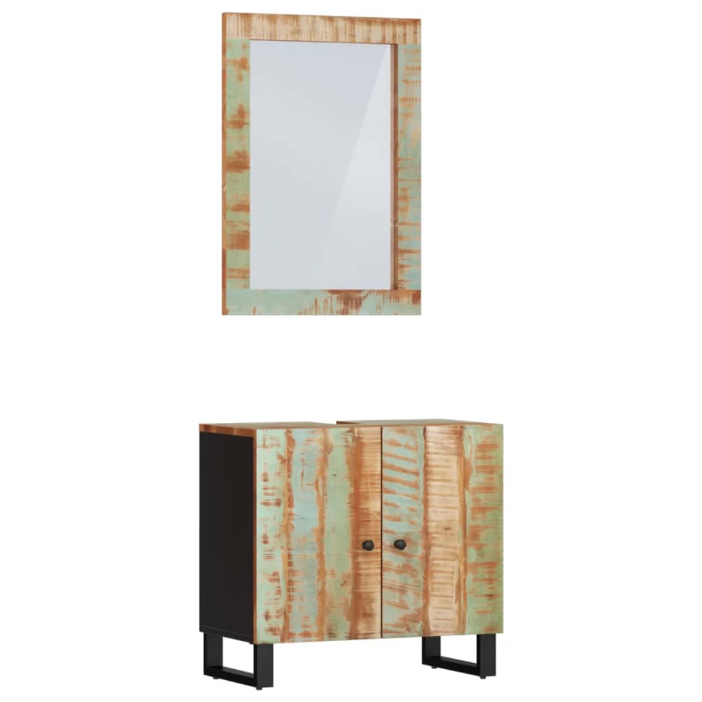 Set Mobili da Bagno 2 pz in Legno Massello di Recupero | homemem39