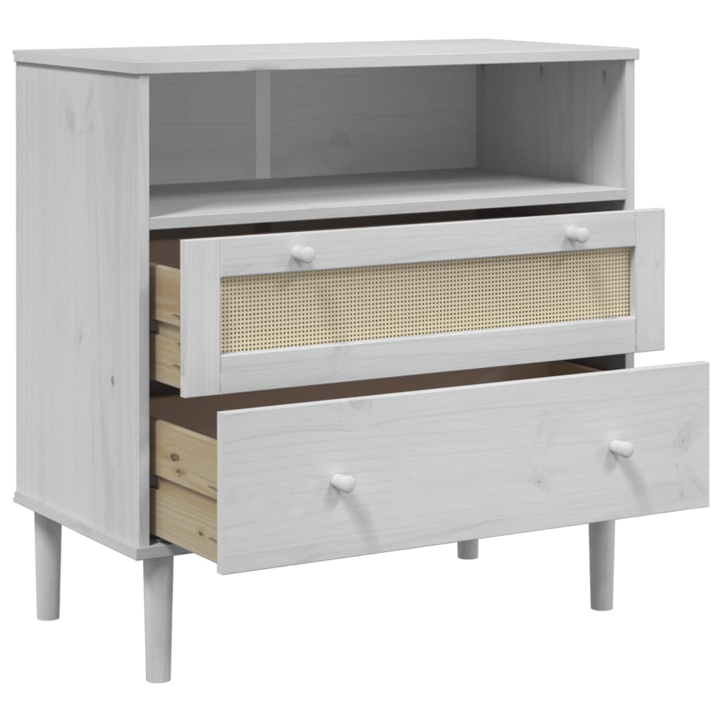Credenza SENJA Aspetto Rattan Bianco 80x40x80 cm Massello Pino - homemem39