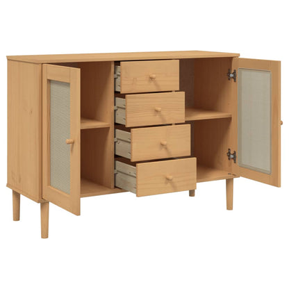 Credenza SENJA Aspetto Rattan 112x40x80 cm Legno Massello Pino - homemem39