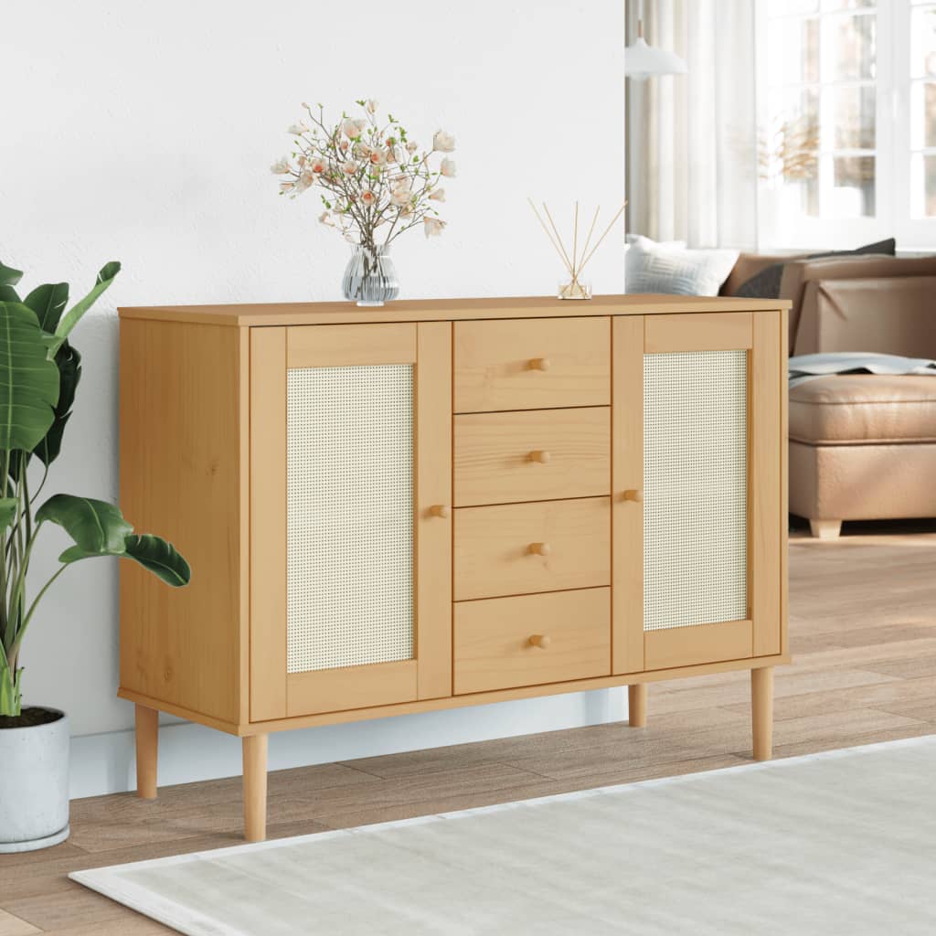 Credenza SENJA Aspetto Rattan 112x40x80 cm Legno Massello Pino - homemem39