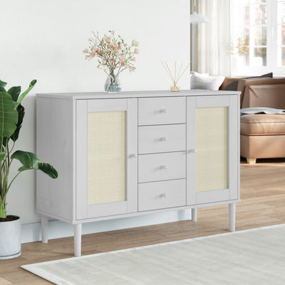 Credenza SENJA Aspetto Rattan Bianco 112x40x80 cm Massello Pino - homemem39