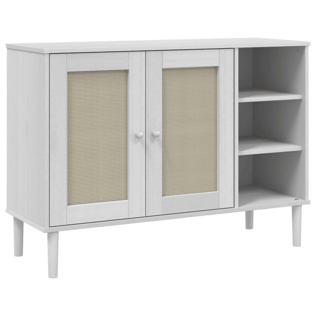 Credenza SENJA Aspetto Rattan Bianco 112x40x80 cm Massello Pino - homemem39